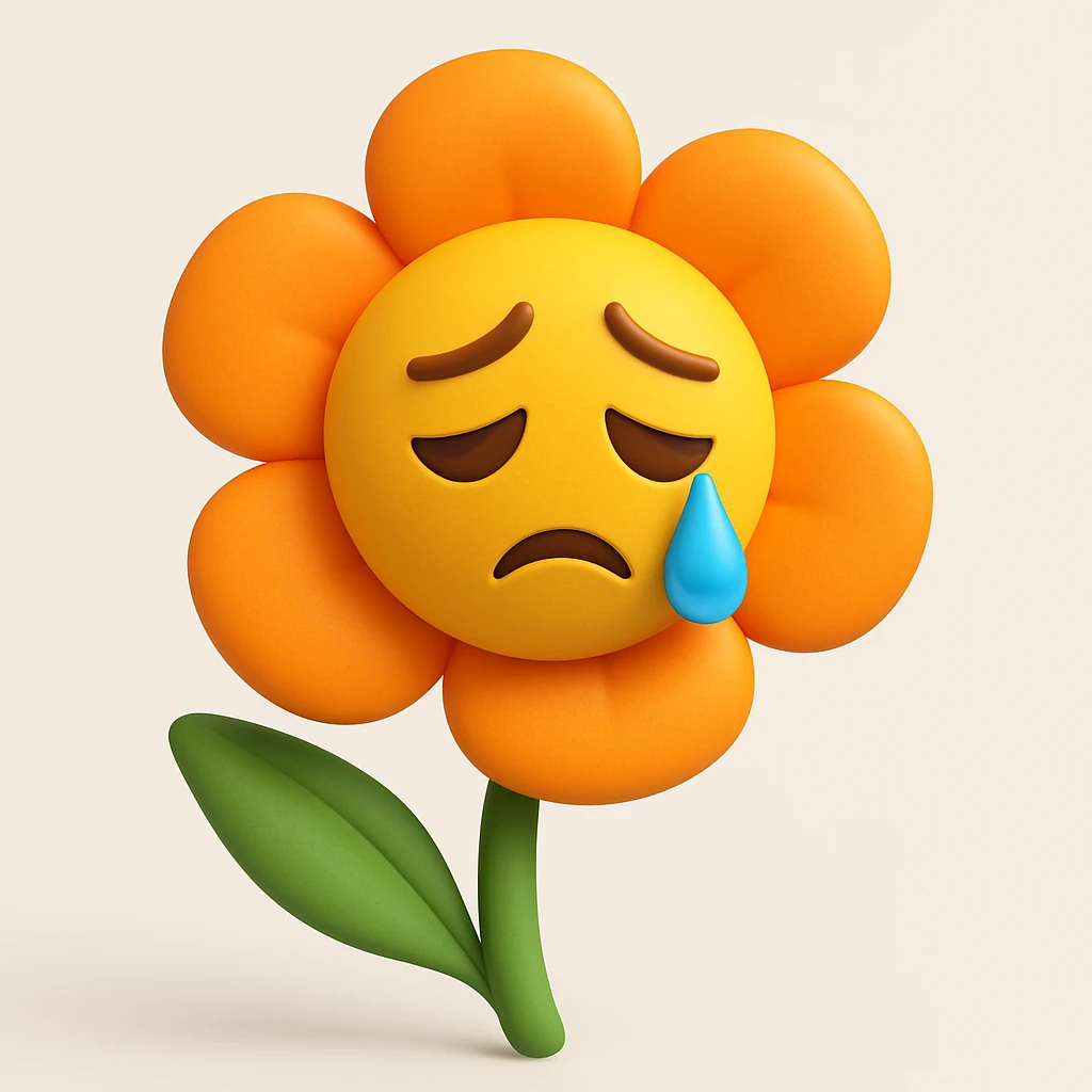 Make the sad flower with a teardrop in the style of microsoft style 3d fluent emojis emoji