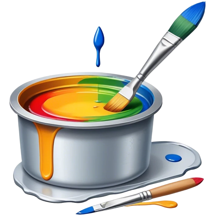 Metal painting icon, detailed work with a fine paintbrush on metal surface, vivid colors being applied to the surface of the object, visible brush strokes and paint pots, no finished artwork, just the process of painting, minimalistic style, clean lines, transparent background. emoji