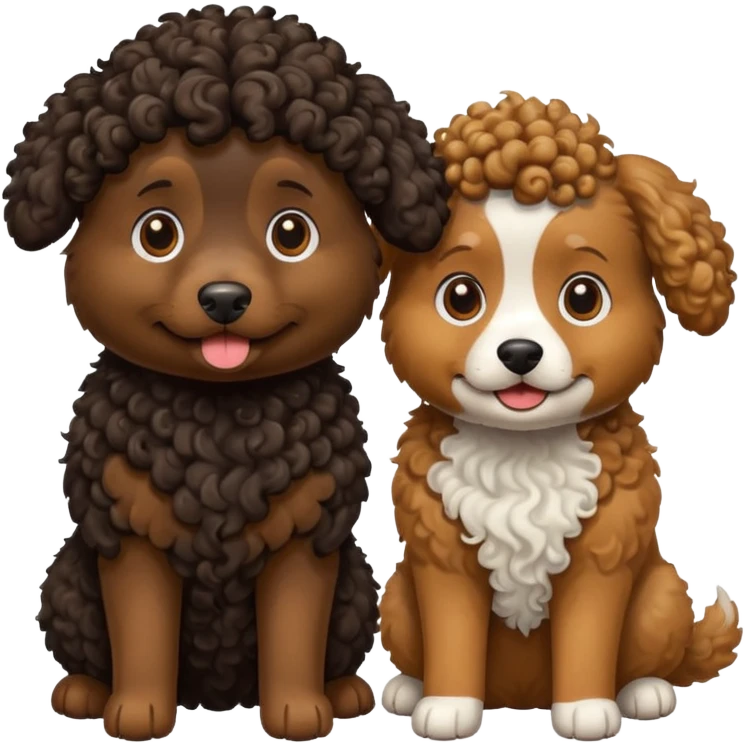 two dogs with curly hair, one black and one brown emoji