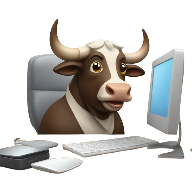 smiling bull using computer emoji