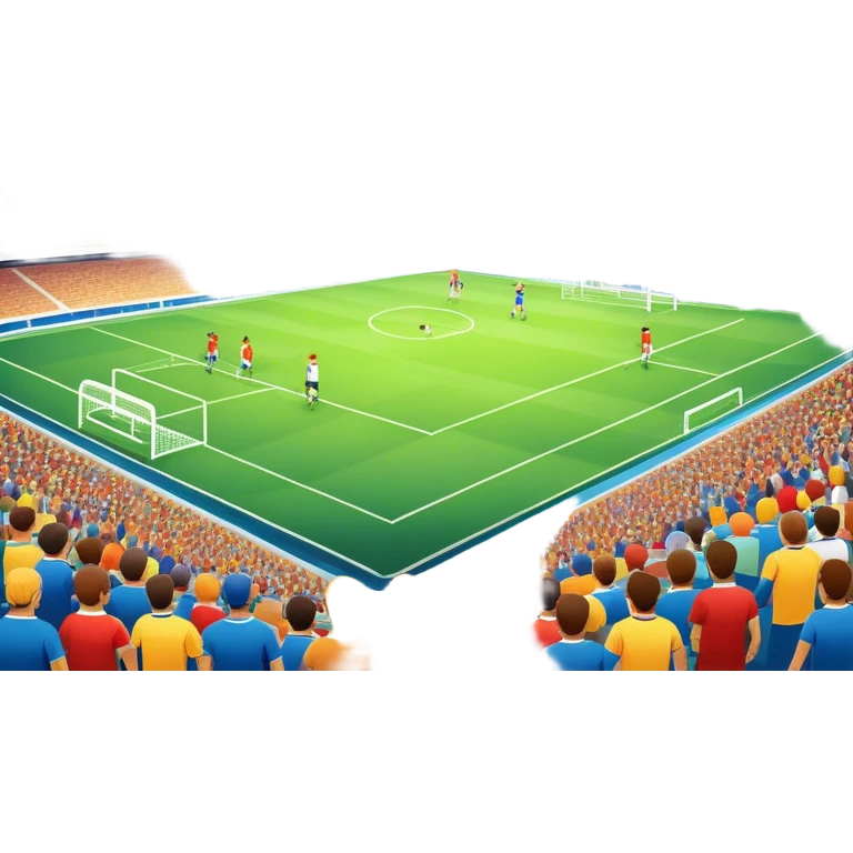 An icon featuring a large stadium with a football match in progress, players in action on the field, and a cheering crowd in the stands. Bright floodlights illuminate the pitch, creating an intense atmosphere of competition. The transparent background highlights the thrill of live sports events. emoji