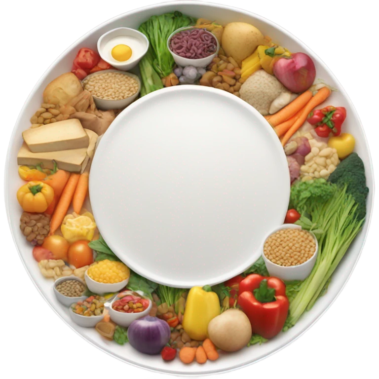 A large white round plate of healthy food emoji
