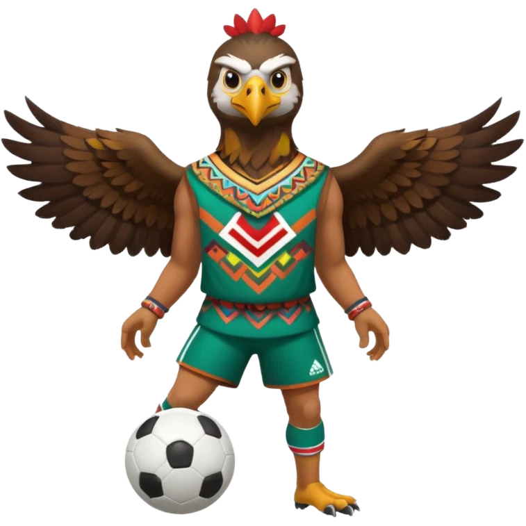 aguila mexicana con vestimenta azteca que juega futbol emoji