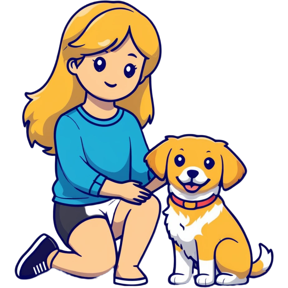 blonde girl with golden retriever dog emoji