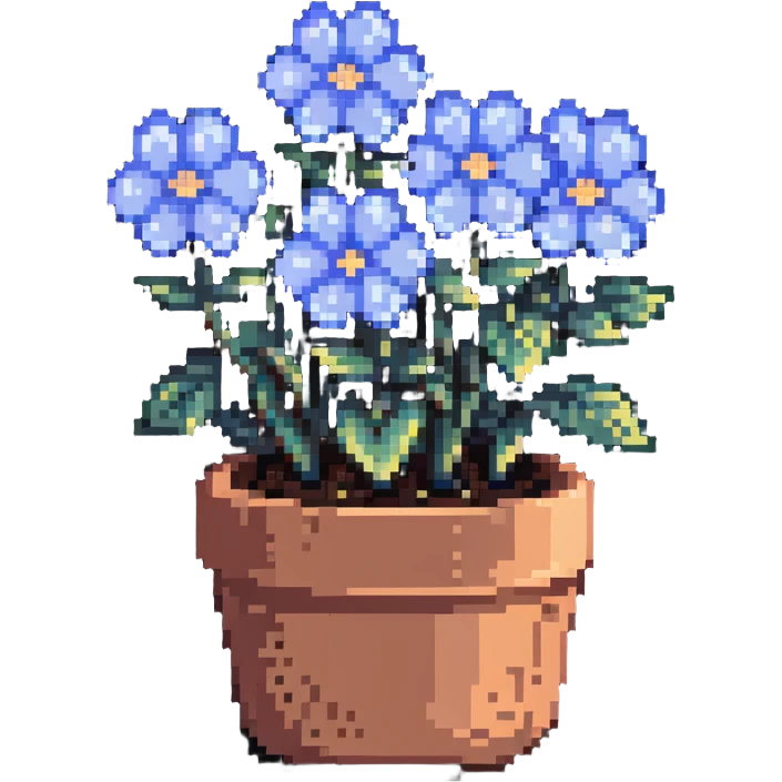 pastel blue flowers growing in a cute pot emoji
