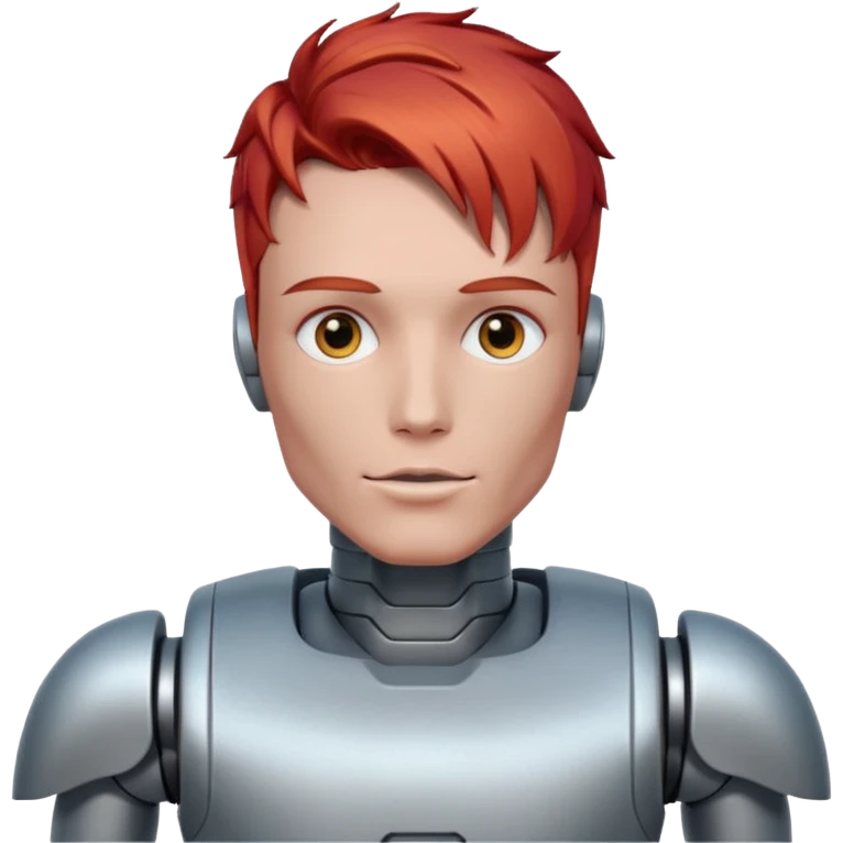 male robot with vibrant hair color and metalic face emoji