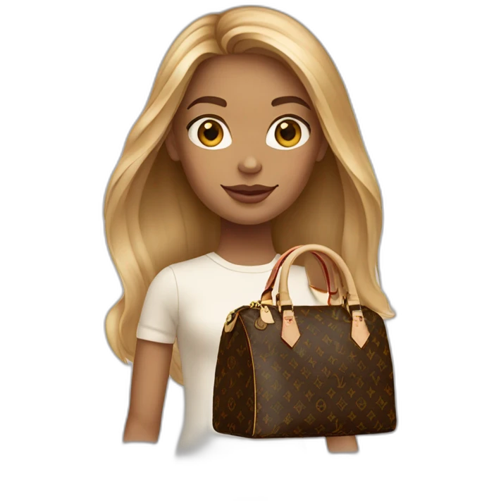 1 girl with light-brown long hair holding louis vuitton bag emoji