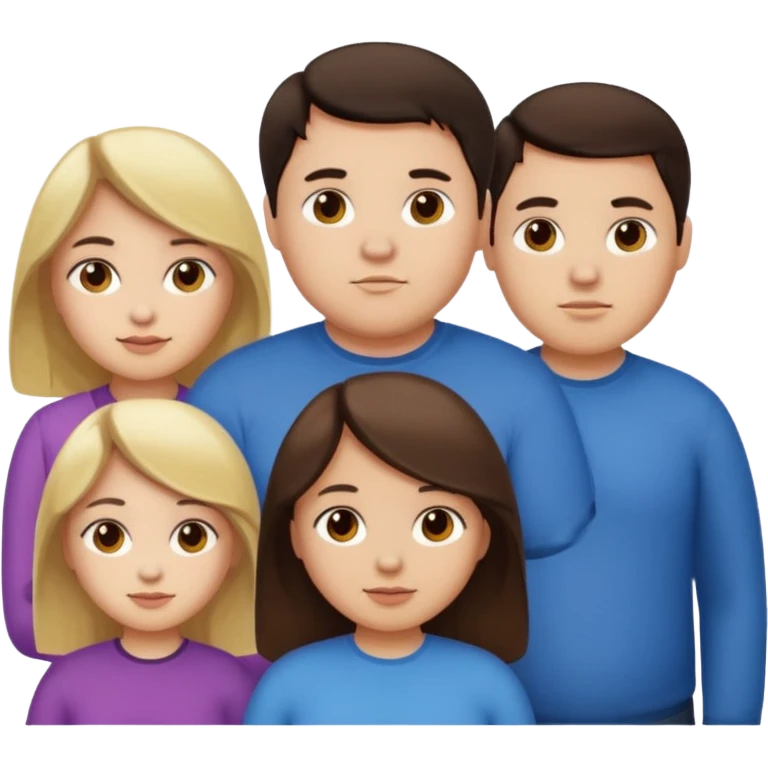 Familia de 4 personas : Hombre gordito pelo oscuro, Mujer pelo cafe, hija 1 pelo mono , hija 1 pelo oscuro. emoji