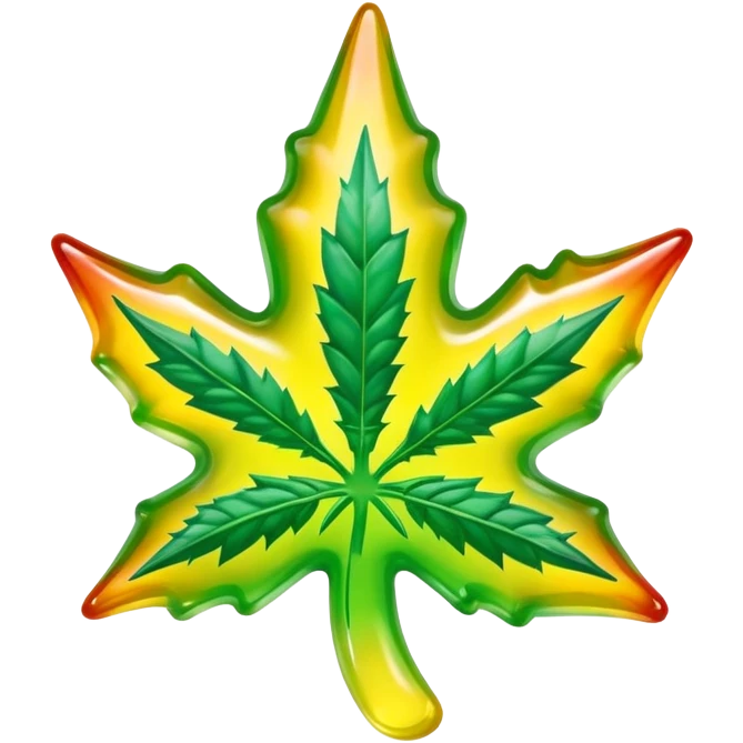 marijuana leaf-shaped gusher gummy bright colors bite mark with liquid oozing out emoji