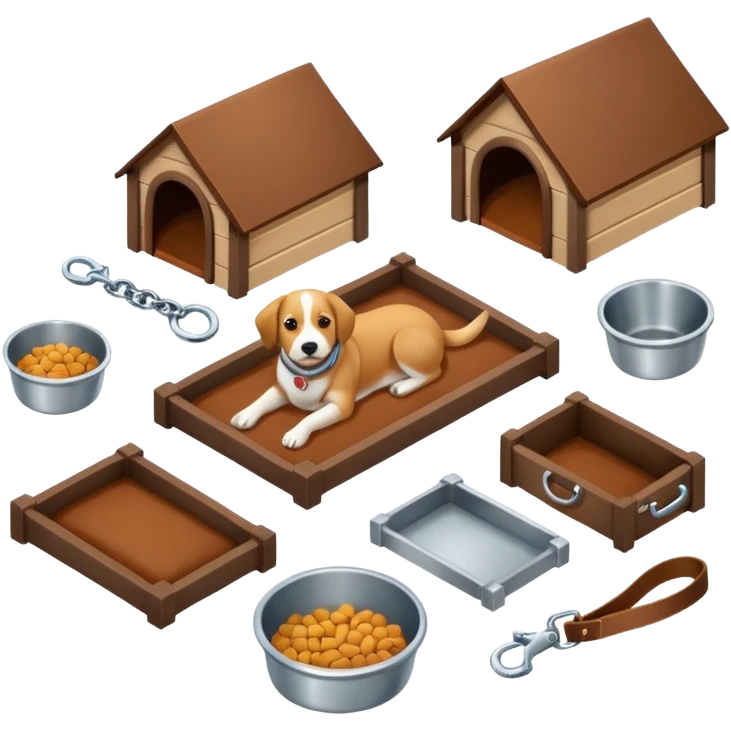 Goals:
1) Isometric view
2) Physically realistic portrayed in a way that would be expected to the average person
3) Avoid anything that could be considered offensive, even 2%

---
Now generate an image to represent a list to buy items for a dog. Items include: 1 Kennel,1 bowl, 1 bed, 1 leash, etc emoji