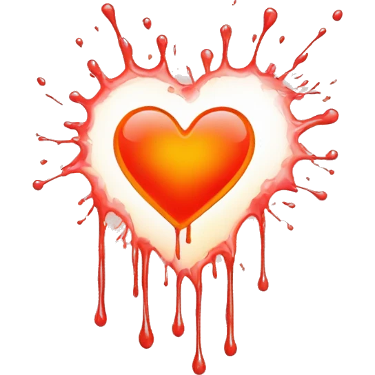 bleeding red heart glowing red-orange with splatter emoji