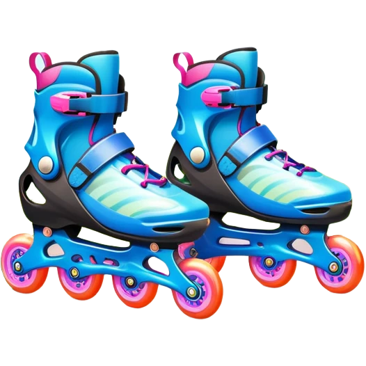 An icon featuring a pair of colorful rollerblades placed on a smooth path. The background showcases a picturesque park with lush greenery, blooming flowers, and a clear blue sky with soft clouds. The bright sunlight adds a cheerful touch to the scene. Transparent background emoji