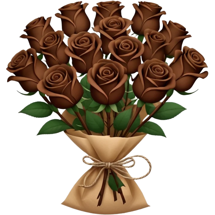 Bouquet of the darkest  brown roses in a paper package emoji