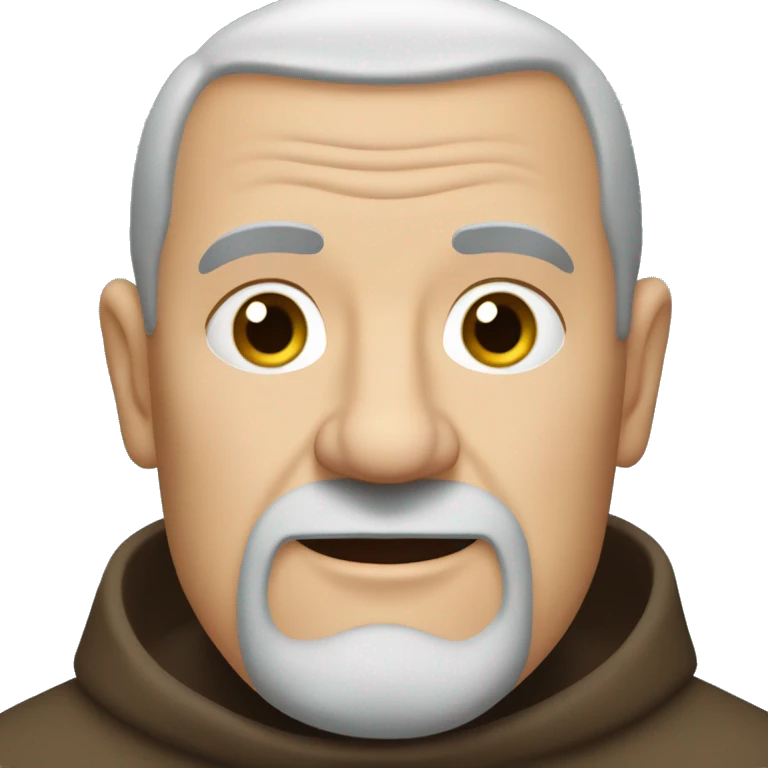 A middle-aged white male friar with a grizzled appearance, buzz cut, no facial hair, and a square jaw. emoji