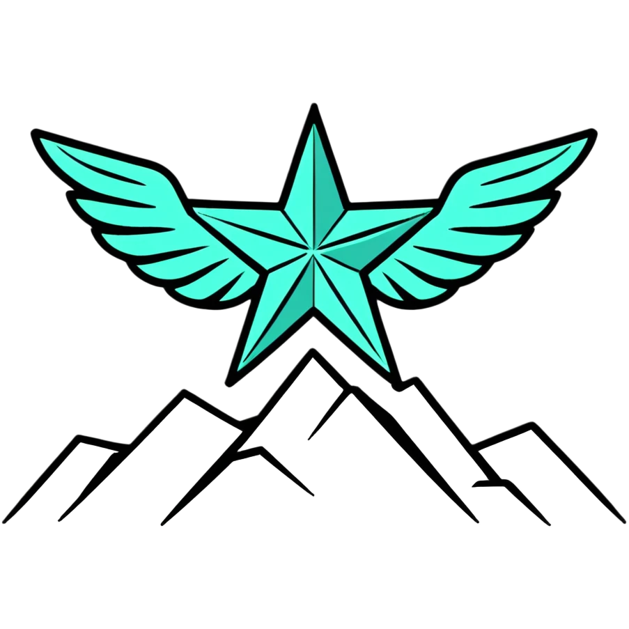 eight-pointed star with wide wings and mountain silhouette in center emoji