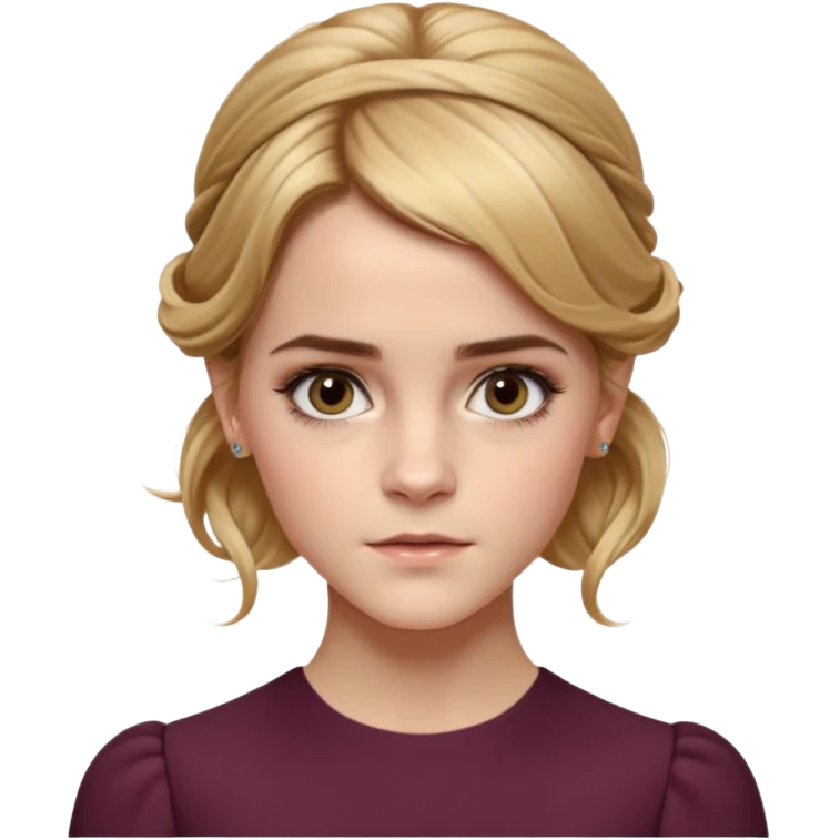 Cinematic Emma Watson Realistic Rococo Portrait, depicted with lifelike skin texture, subtle rosy undertones, and soft natural lighting that enhances the gentle contours of her face. Her intricately detailed golden blonde hair is elegantly styled in an updo, emoji