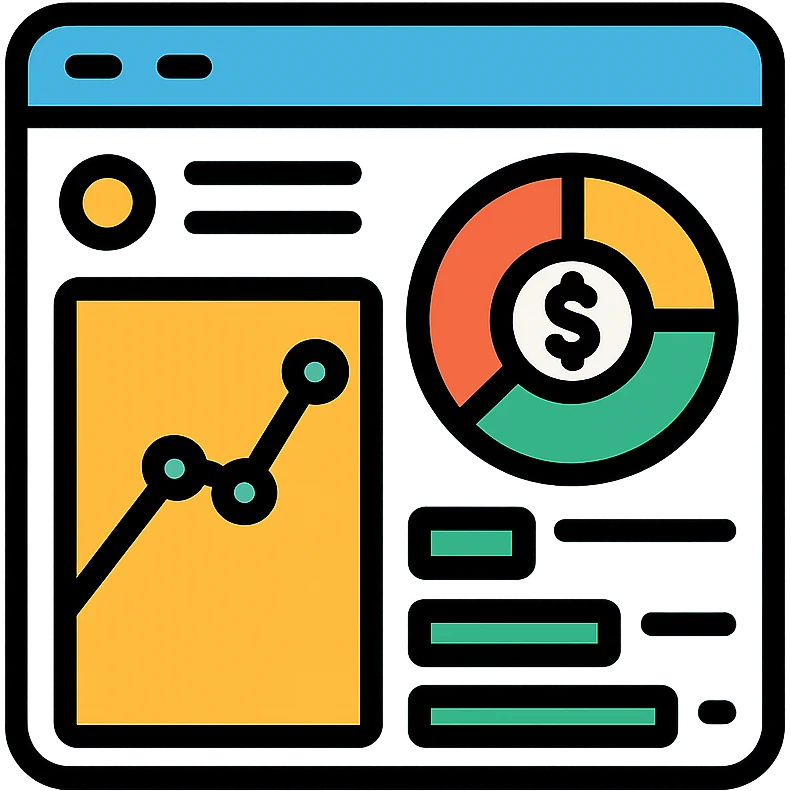 dashboard with financial analytics, modern icon style emoji