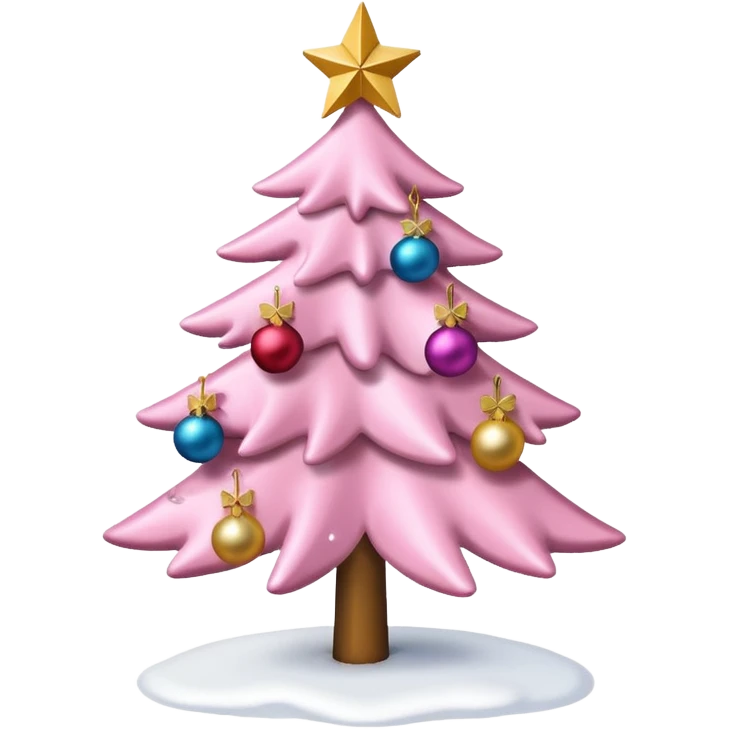 Pink Christmas tree with snow on the branches and a gold star on top emoji