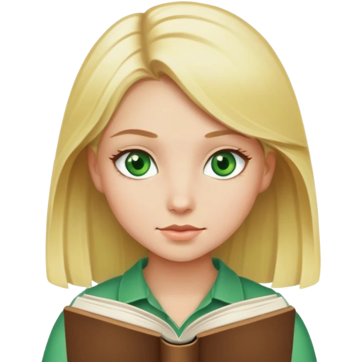 Blonde girl with green eyes reading a book  emoji