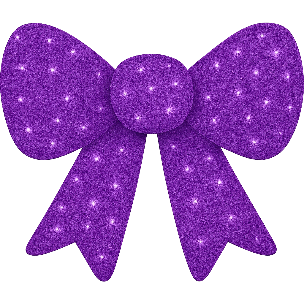 Make the decorative bow purple and covered in glitter, shiny and vibrant, no background. The bow should be sparkling with a rich purple glitter texture and look festive and elegant. emoji