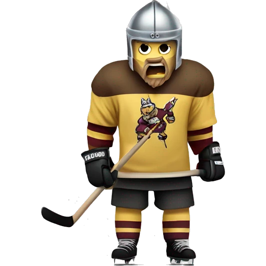 An angry viking playing hockey with a maroon and Vegas gold hockey jersey while holding a flag that says WIN  emoji