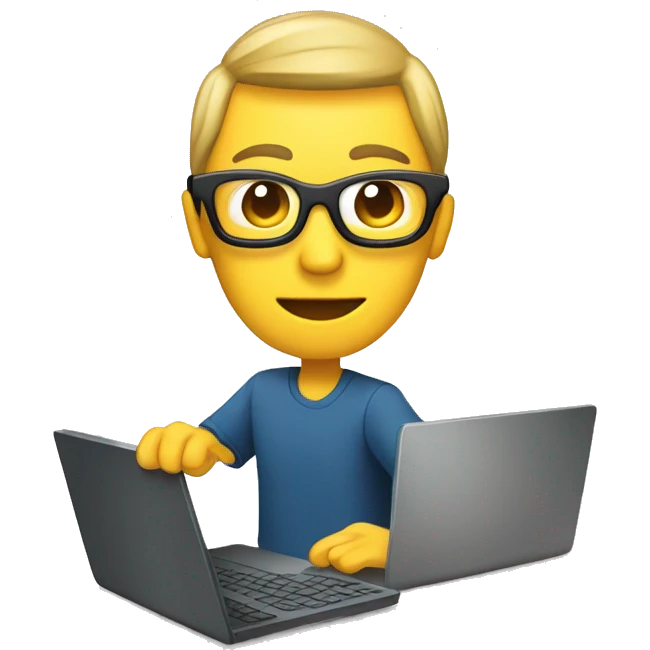 Persona buscando en computadora web tecnologia emoji