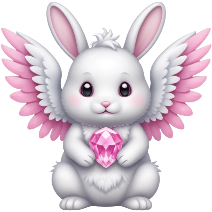White bunny with wings and with pink cristal emoji
