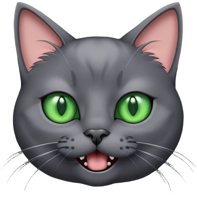 Dark Grey cat with green eyes meowing emoji