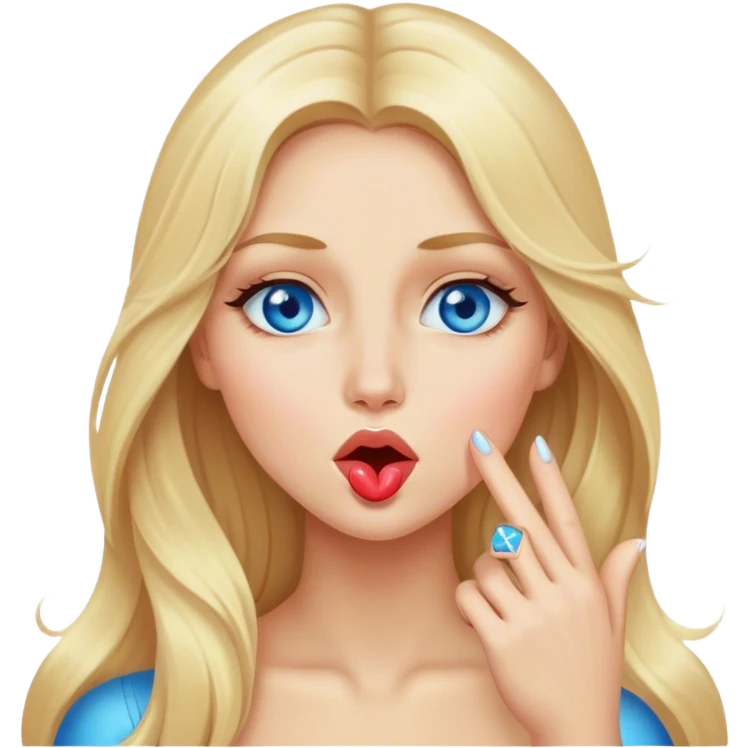 Cinematic realistic blonde with long hair and blue eyes blows a kiss emoji