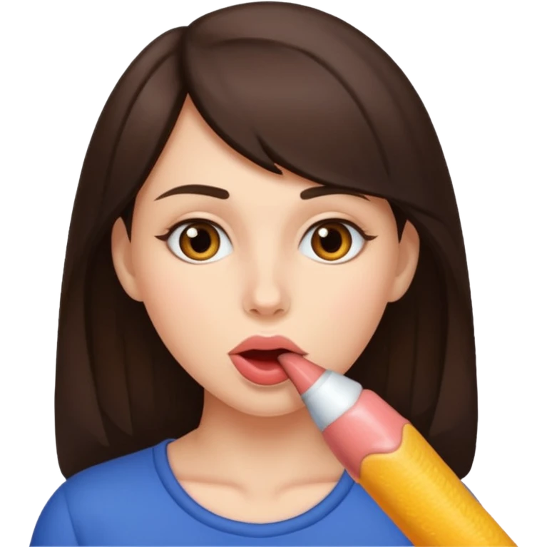 A brunette woman sucking a penis emoji