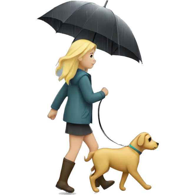 Blonde girl walking dog under the rain emoji