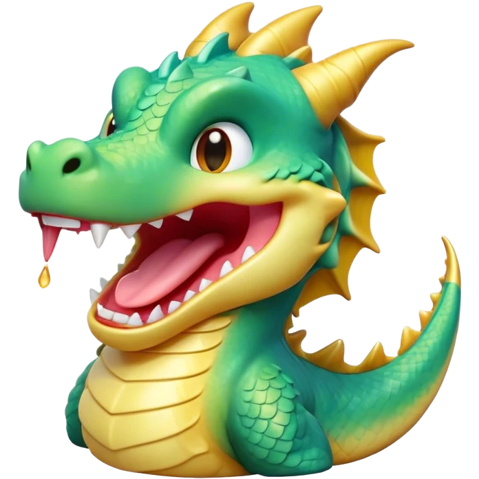 Cinematic Cute Yawning Dragon Portrait Emoji, Head tilted slightly with a dramatic, wide-open yawn, showcasing a soft, lustrous scaled body with gently drooping fins and half-closed, drowsy eyes, each scale rendered in exquisite detail under natural light; high shine, relaxed yet expressive, styled with a dash of fantastical charm, soft glowing outline, capturing the essence of a sleepy yet affectionate dragon that appears ready to stretch out and rest in its enchanted lair! emoji