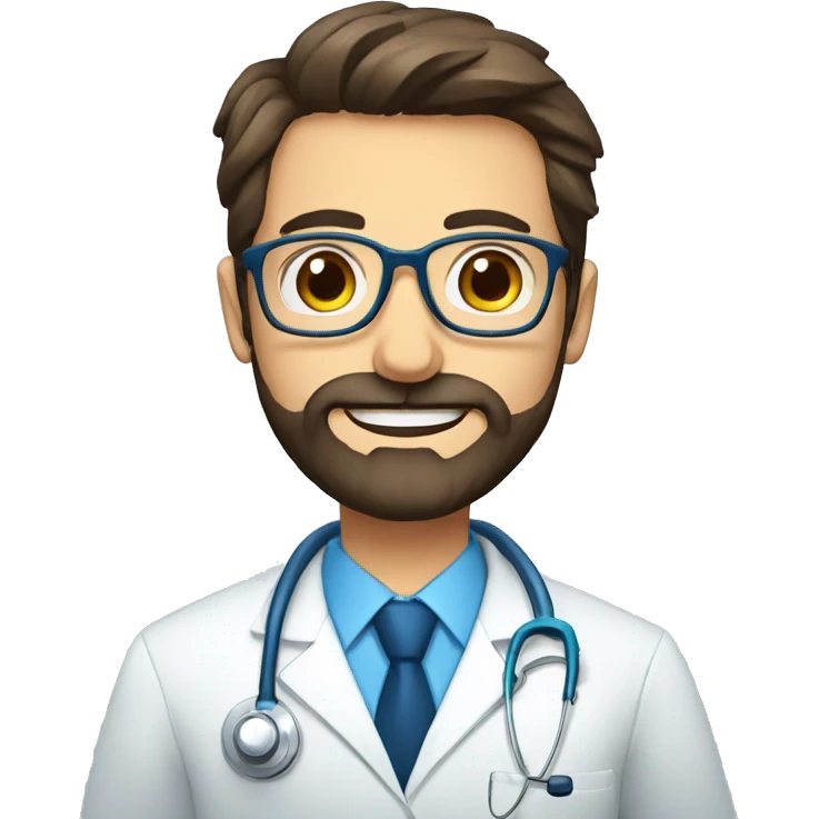 Doctor rubio con lentes azules, barba emoji
