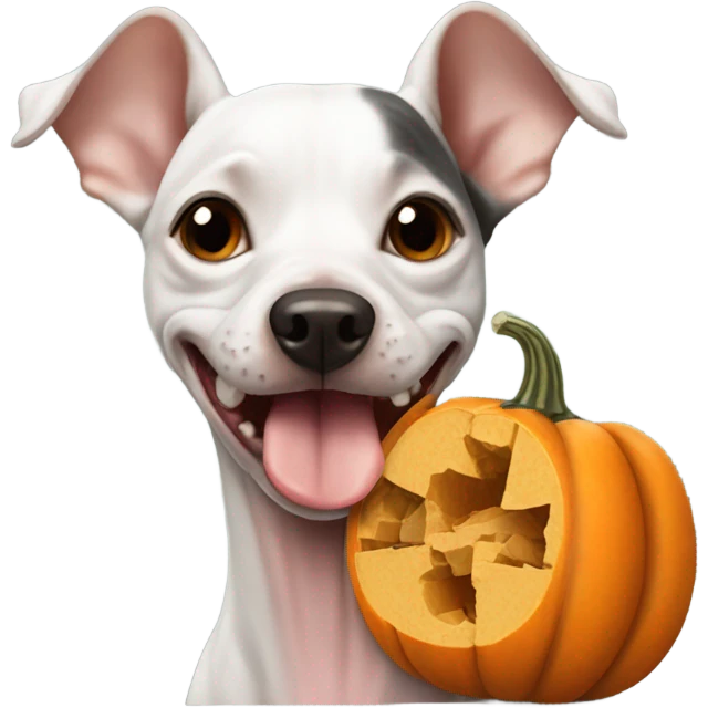 American Hairless Terrier eating pumpkin  emoji