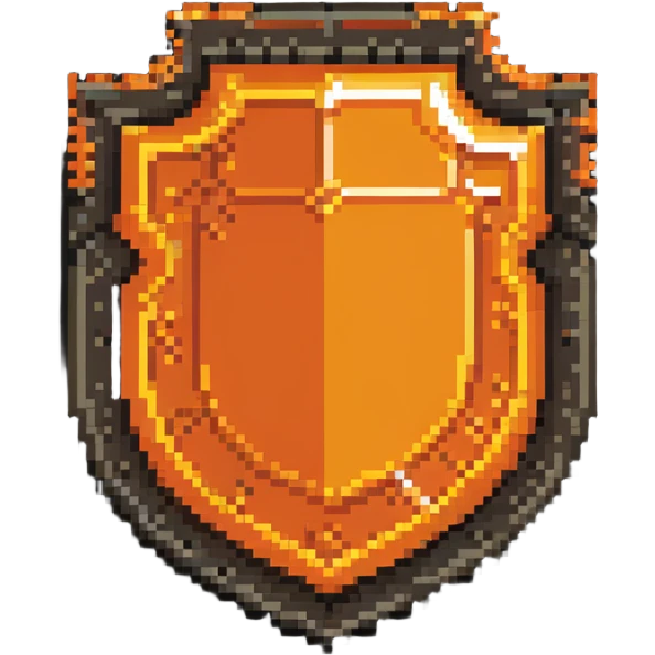HTML5 shield logo with 8-bit style pixel aesthetic and bright orange color emoji