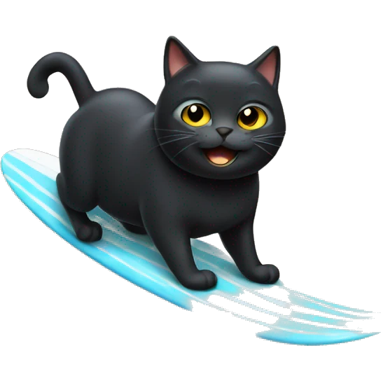fat black cat surfing emoji