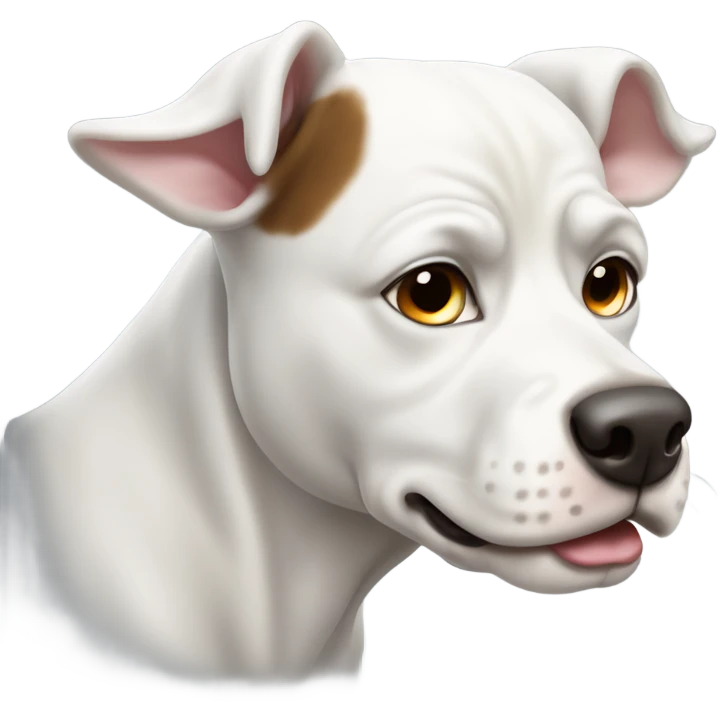 White bull arab dog with a brown ear and one brown eye one black eye  emoji