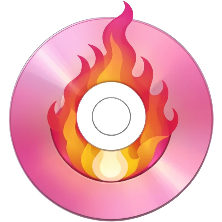 A minimalist CD disc with a subtle fire design, pink flames emoji