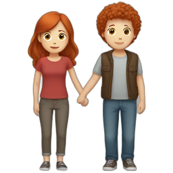 red-haired woman holding hands with brown-haired boy emoji