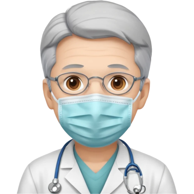 This is a cartoon-style avatar of a doctor with gray hair, wearing a face mask emoji