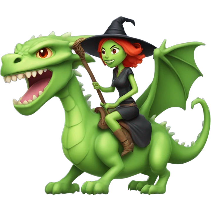 [politically incorrect, shield(
	{ female, alien, witch, color: light green, hair:red, eyes:cat} ]
	on a 
	dragón  emoji