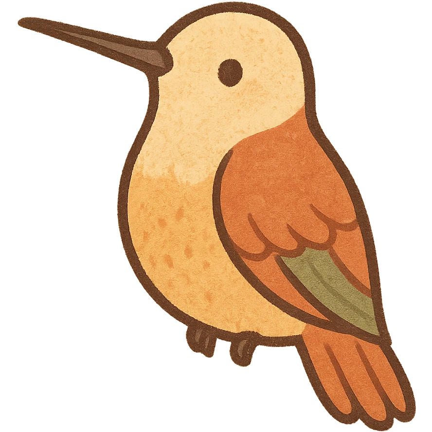 pastel warm colored hummingbird, stylized, gentle gradients, friendly expression emoji