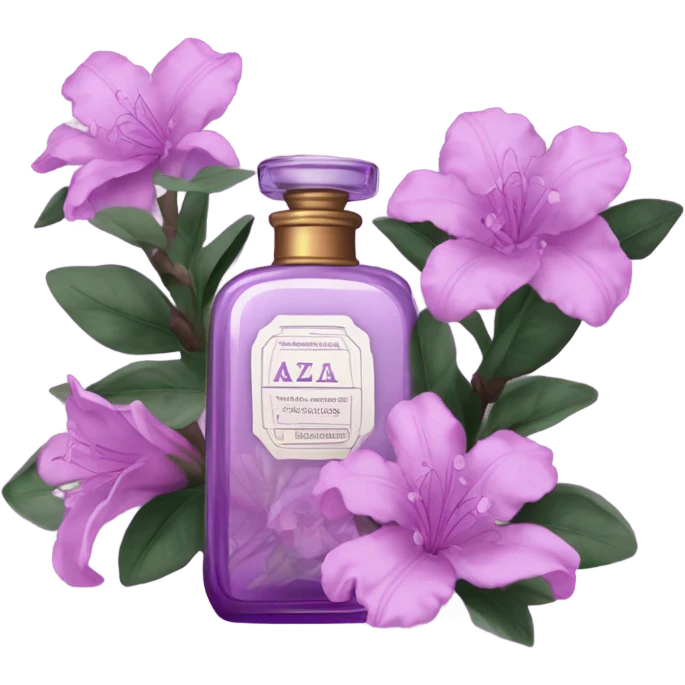 Aesthetic ensemble of soft purple azaleas alongside a charming vintage purple perfume bottle.
 emoji