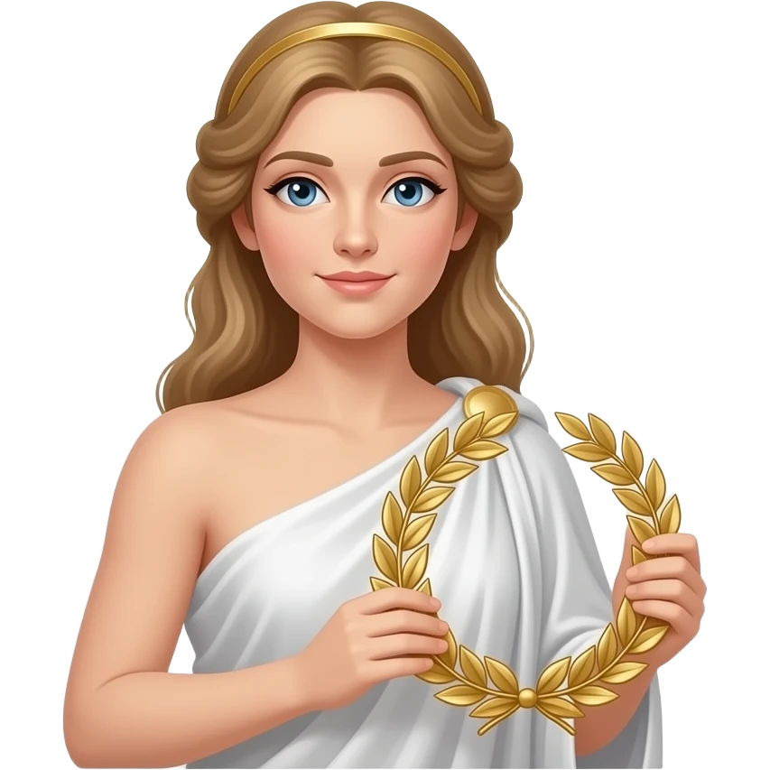 cinematic realistic portrait of greek godess nike in toga holding a laurel wreath emoji