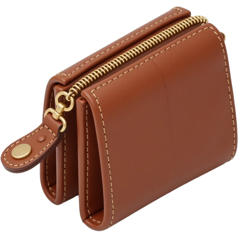 leather wallet icon, skeuomorphism style, visible stitching, texture details emoji