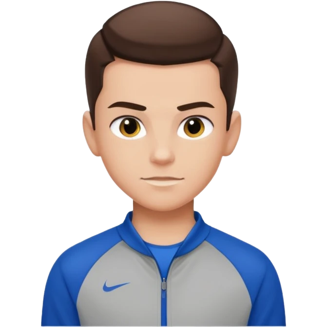 teen boy slick back brunette hair wearing sport clothes giving famous school boy vibe with confident attitude and smirk emoji