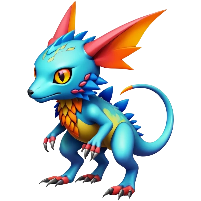  colorful warm modern cyber-Fakémon-Digimon-Trico-Vernid-creature (full body) emoji