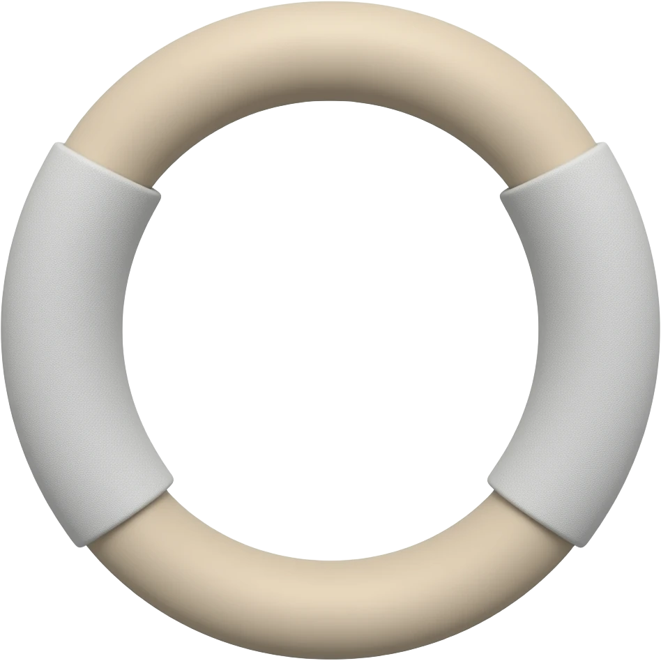 Aro circular color beige claro. Dos agarres laterales acolchados en gris claro. Acabado mate, minimalista emoji