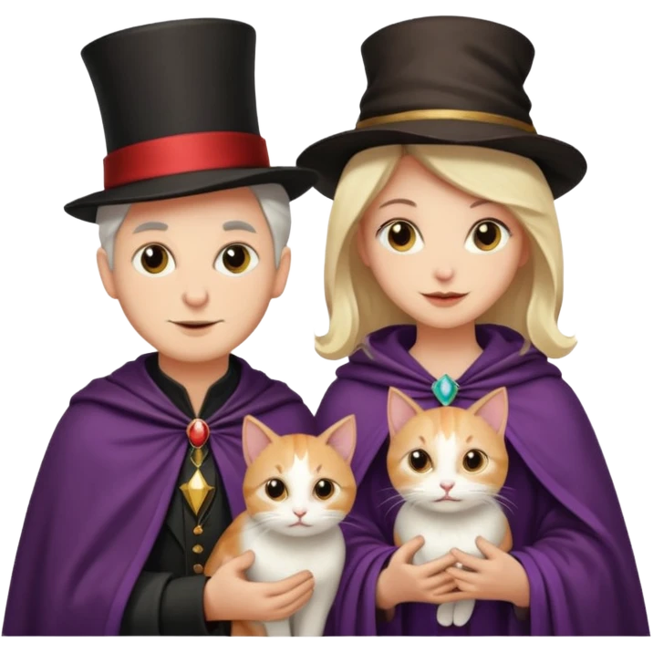 magician couple and their pet cat emoji