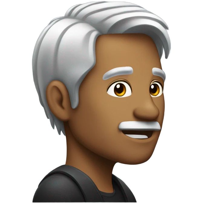 same Side profile and speaking a man in his 40s with silver and black hair emoji